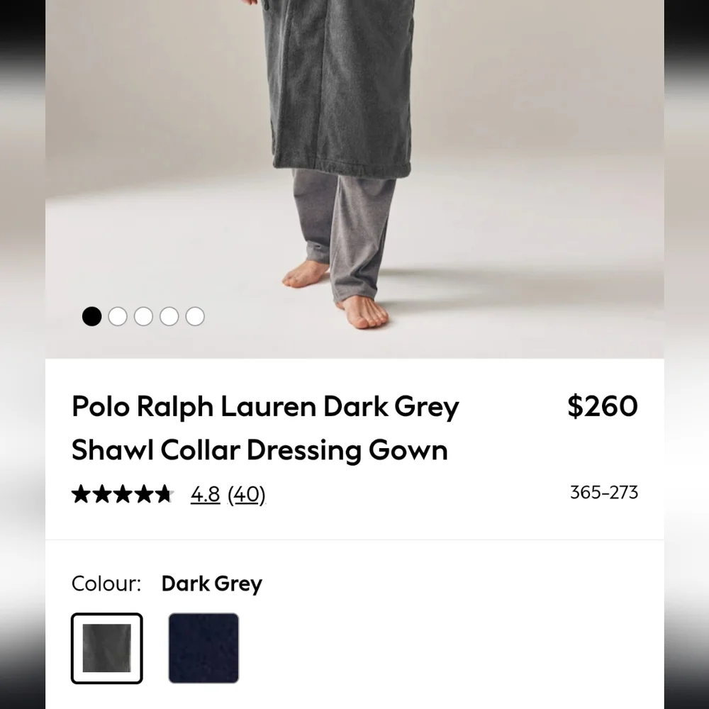 Polo Ralph Lauren 100% cotton XL Dark Grey Shawl Collar Dressing Gown